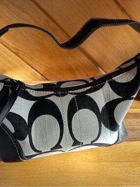 Coach Black and White Signature Canvas Small Shoulder Bag